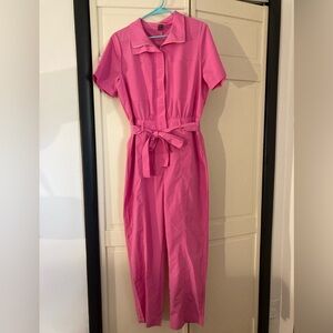 SHEIN Haute Zip Front Belted Jumpsuit in Pink Size L (8/10) Never Worn